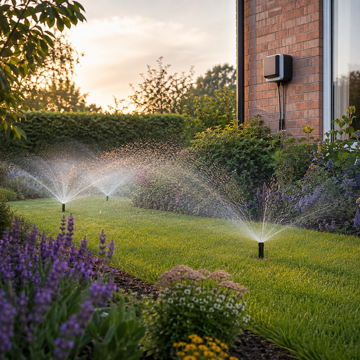 Automatic garden irrigation system with wall-mounted controller