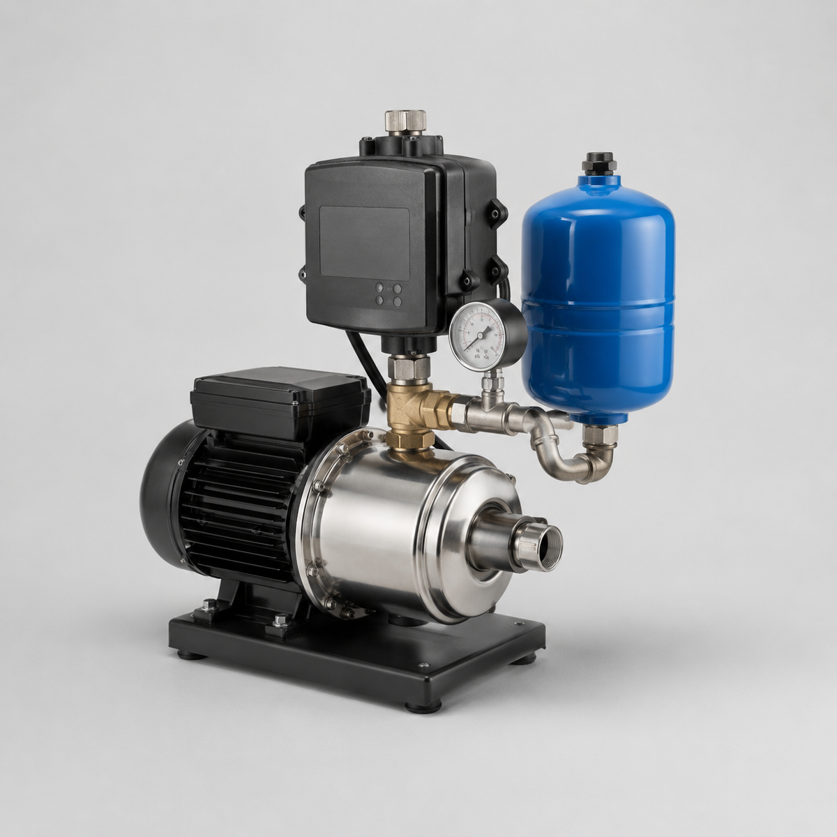 Booster pump set with pressure vessel and controller