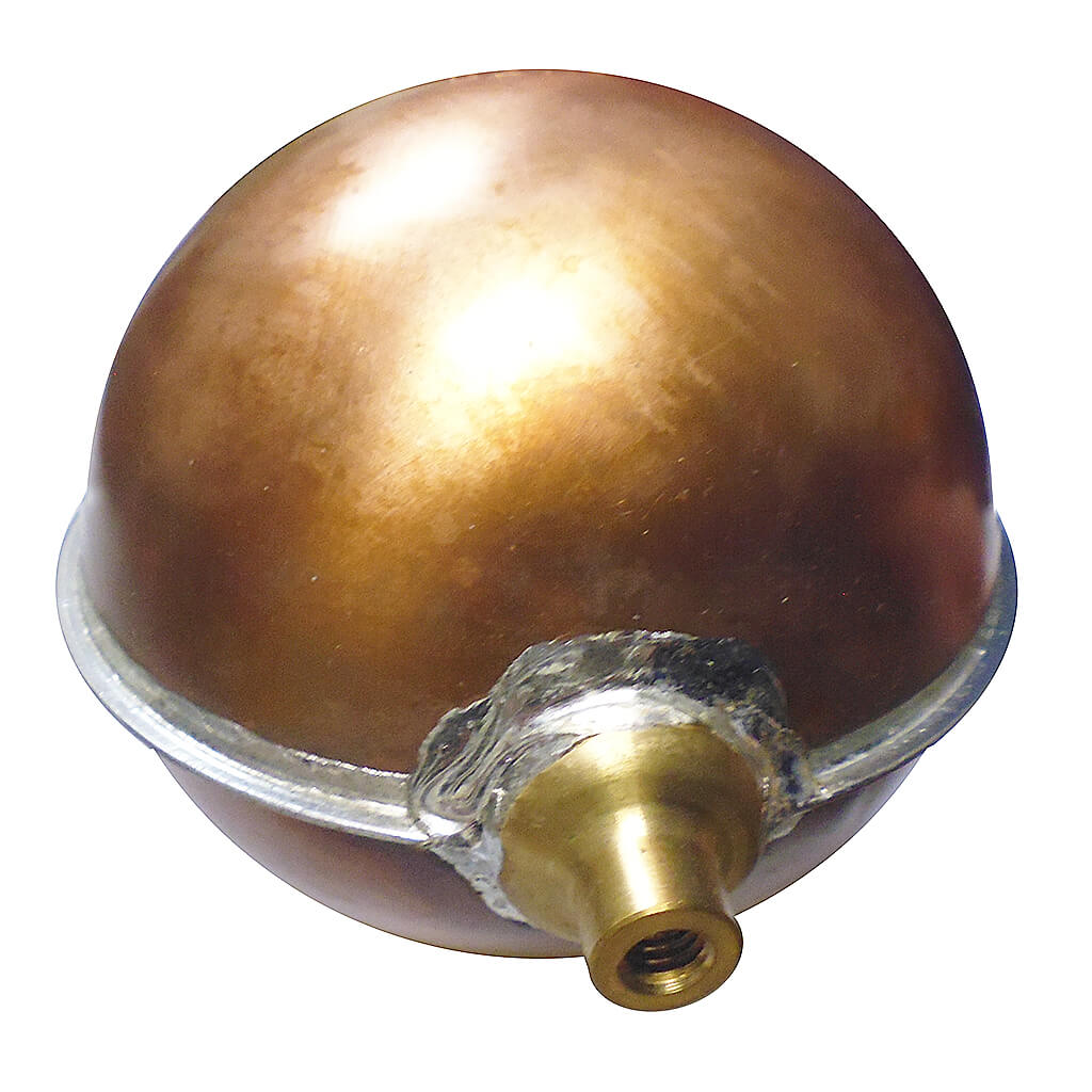 Copper float for plumbing float valve and level control systems