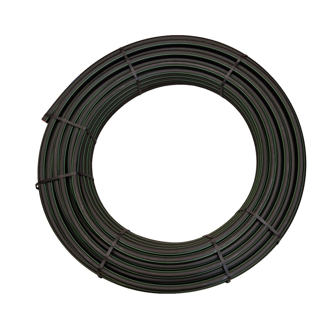 Black poly pipe with green stripe for water and irrigation systems