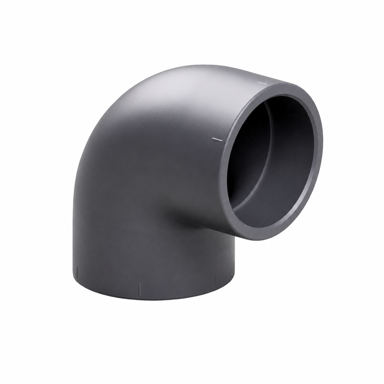 Grey metric PVC 90 degree elbow fitting