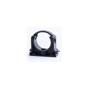 Metric black pipe clip with safety bracket, closed view