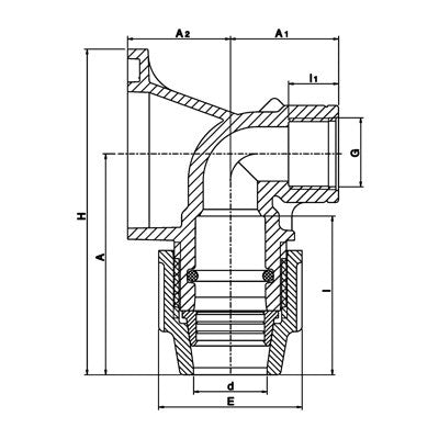 PLASSON Irish normal gauge wall plate elbow technical drawing