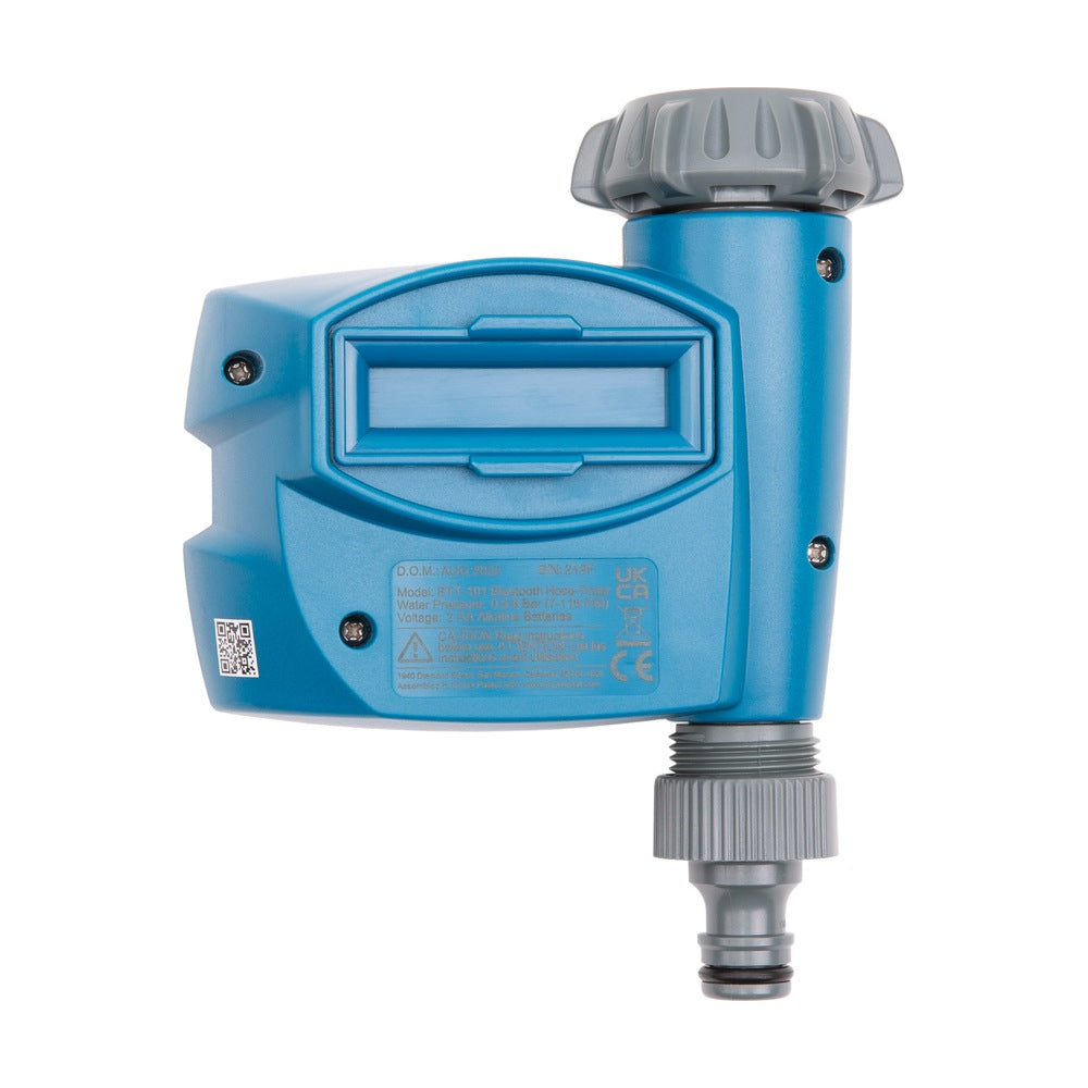 Hunter BTT-101 Bluetooth tap timer, rear view with quick coupler. Photo courtesy of Hunter Industries Incorporated.