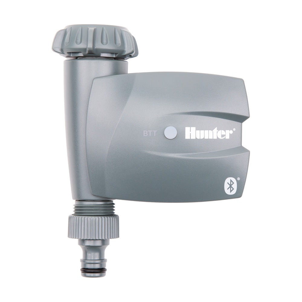 Hunter BTT-101 Bluetooth tap timer, front view with quick coupler. Photo courtesy of Hunter Industries Incorporated.