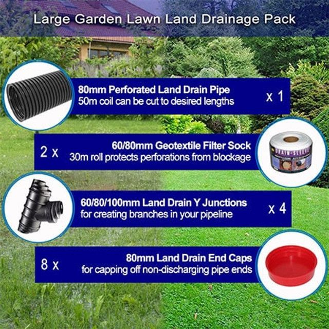 Large Garden Lawn Land Drainage 80mm Pack