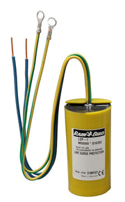 Rain Bird LSP-1 decoder line surge protector, SKU M98999, showing the labelled yellow unit and connection leads.