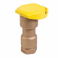 Brass fitting with a yellow cap on a white background