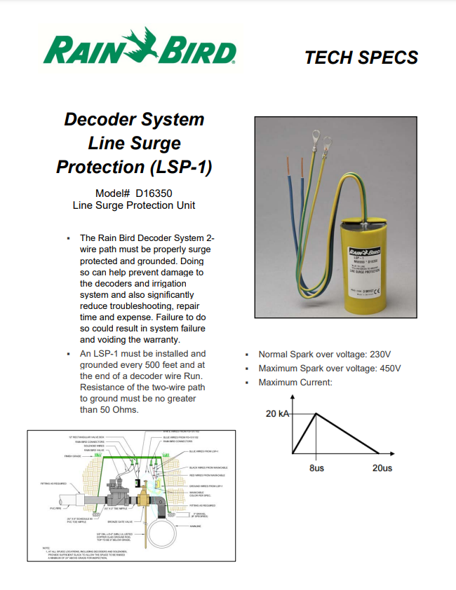 Rain Bird Decoder System Line Surge Arrester