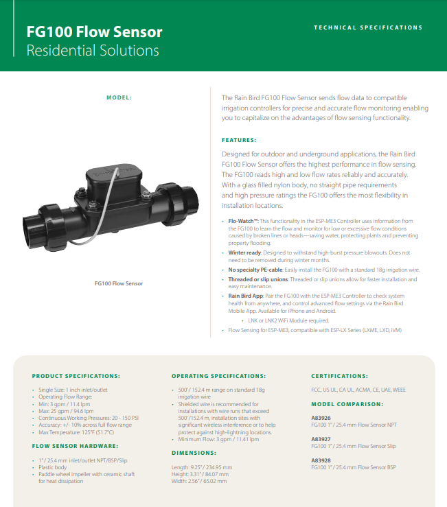 Rain Bird FG100 Flow Sensor