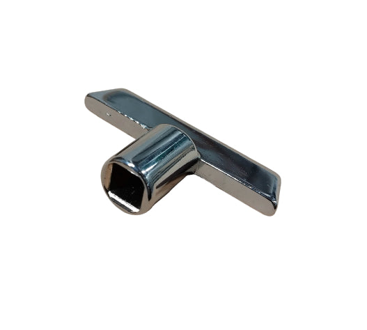 Metallic tool with a T-shaped handle on a white background