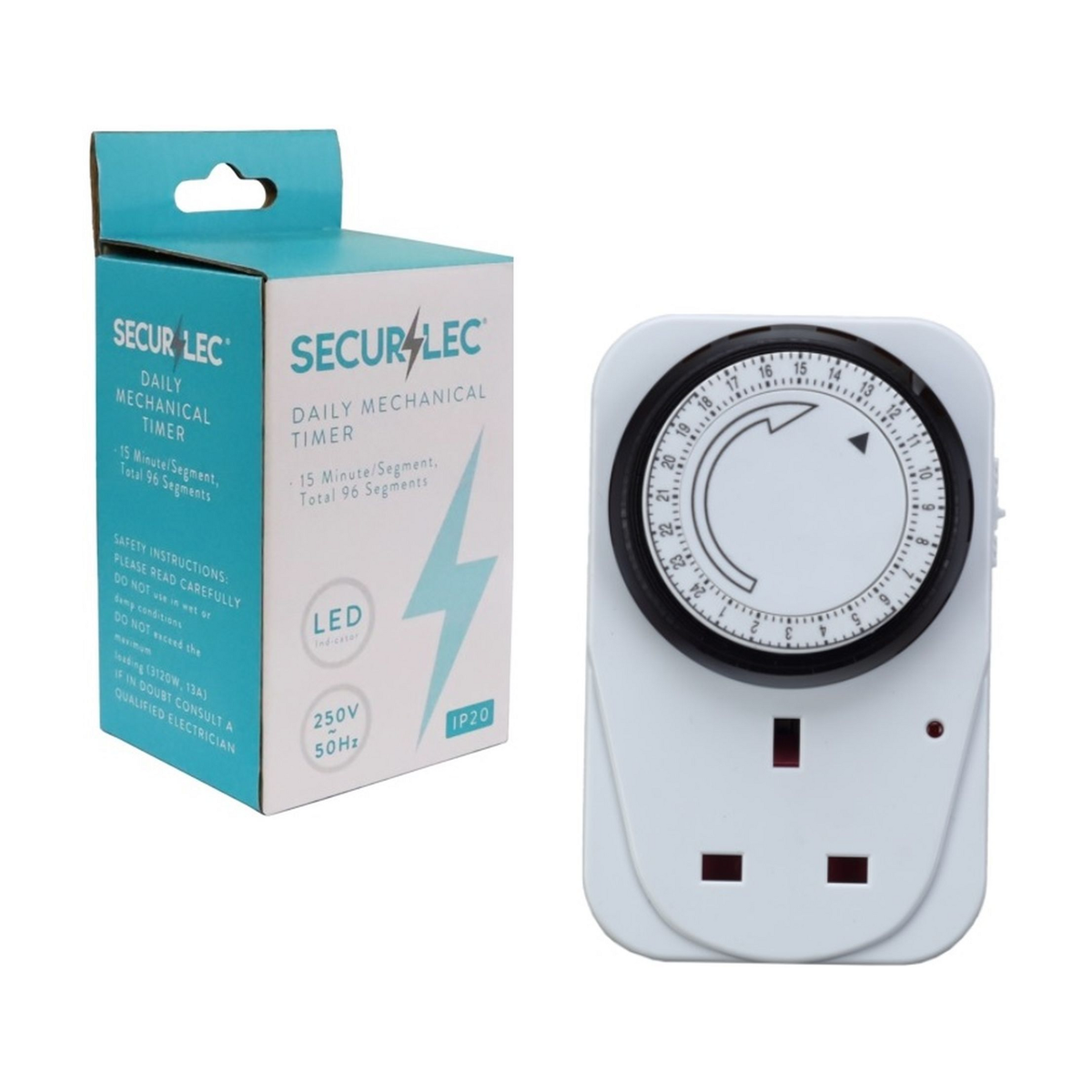 Securlec Mechanical Daily Plug-in Timer - IP20 - physical product photograph