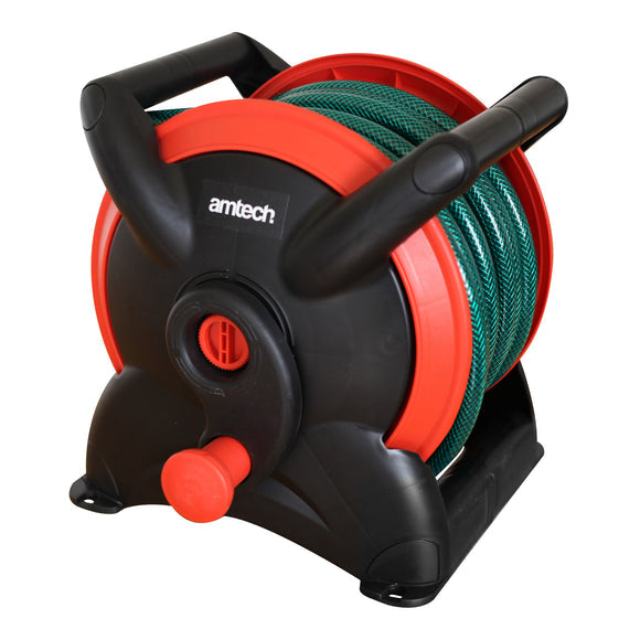 Amtech U2562 15 m garden hose reel with adaptor set