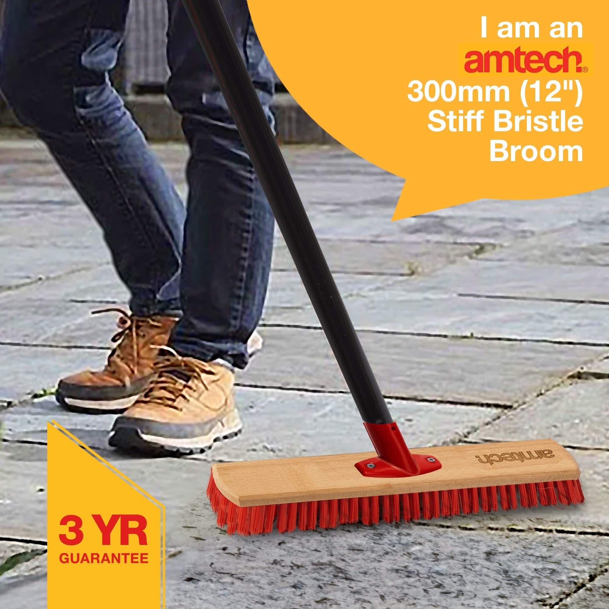 Amtech U8012 300 mm stiff bristle broom head and handle