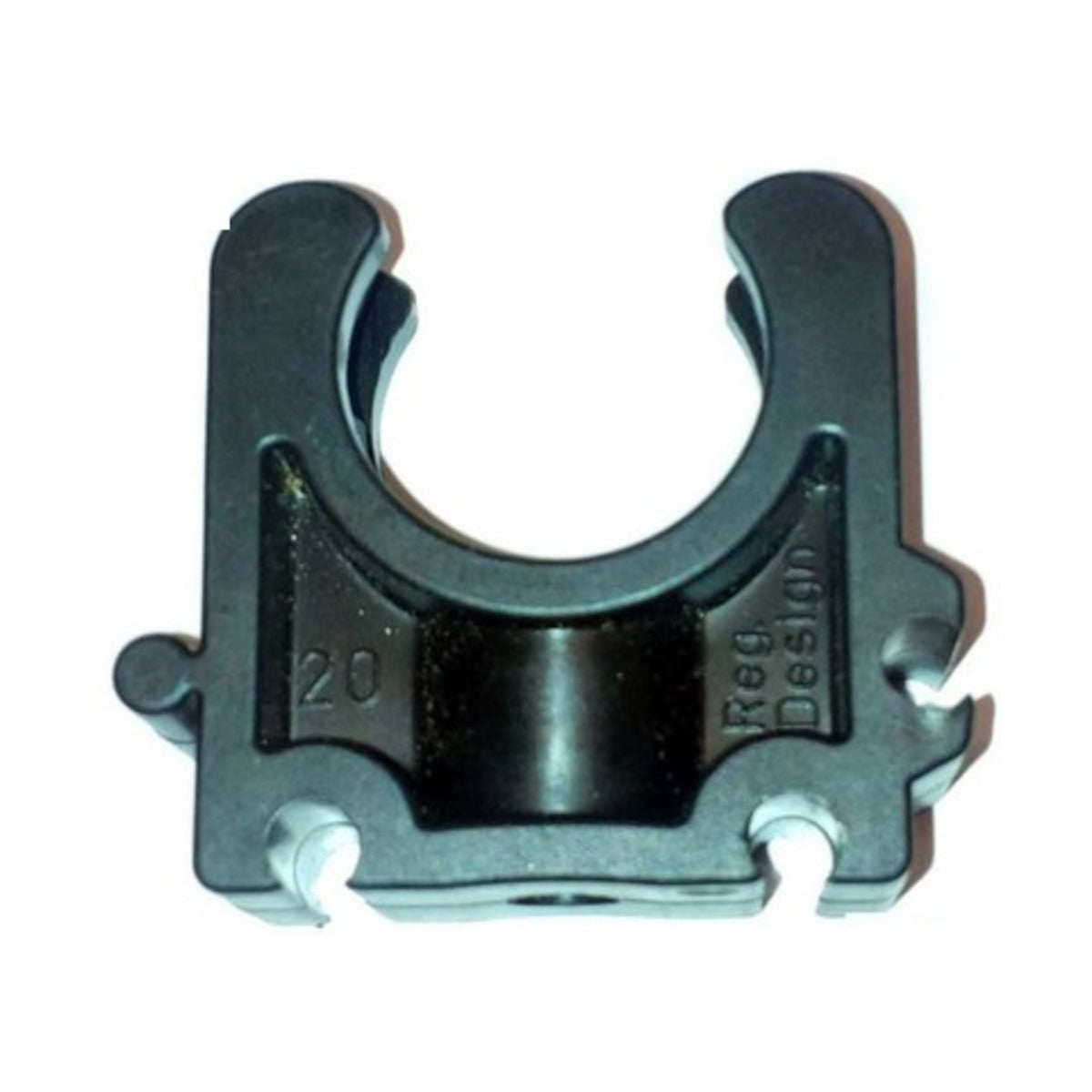 Black polypropylene pipe clamp for metric MDPE, polyethylene and PVC pipe