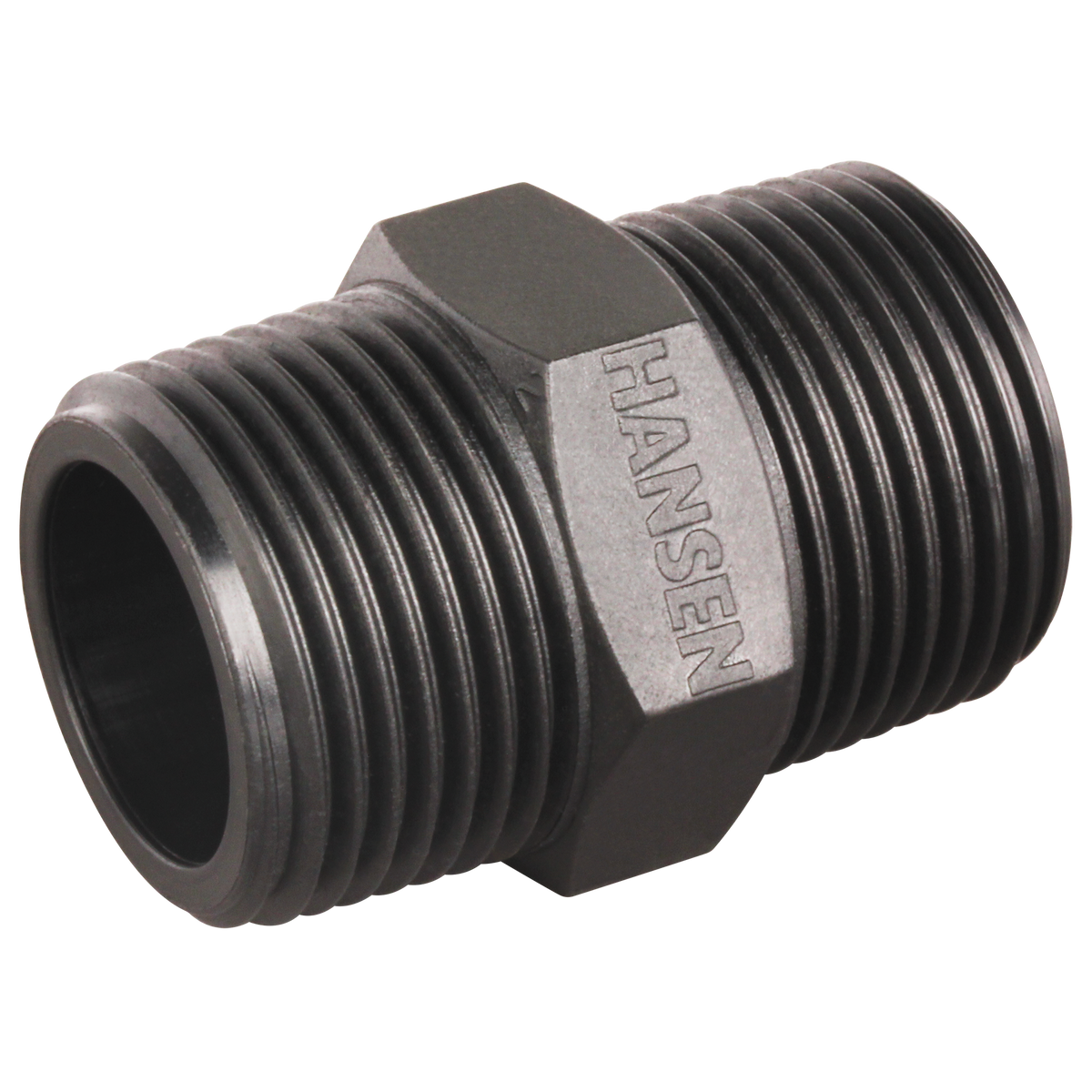 Black male BSPT hex nipple threaded fitting