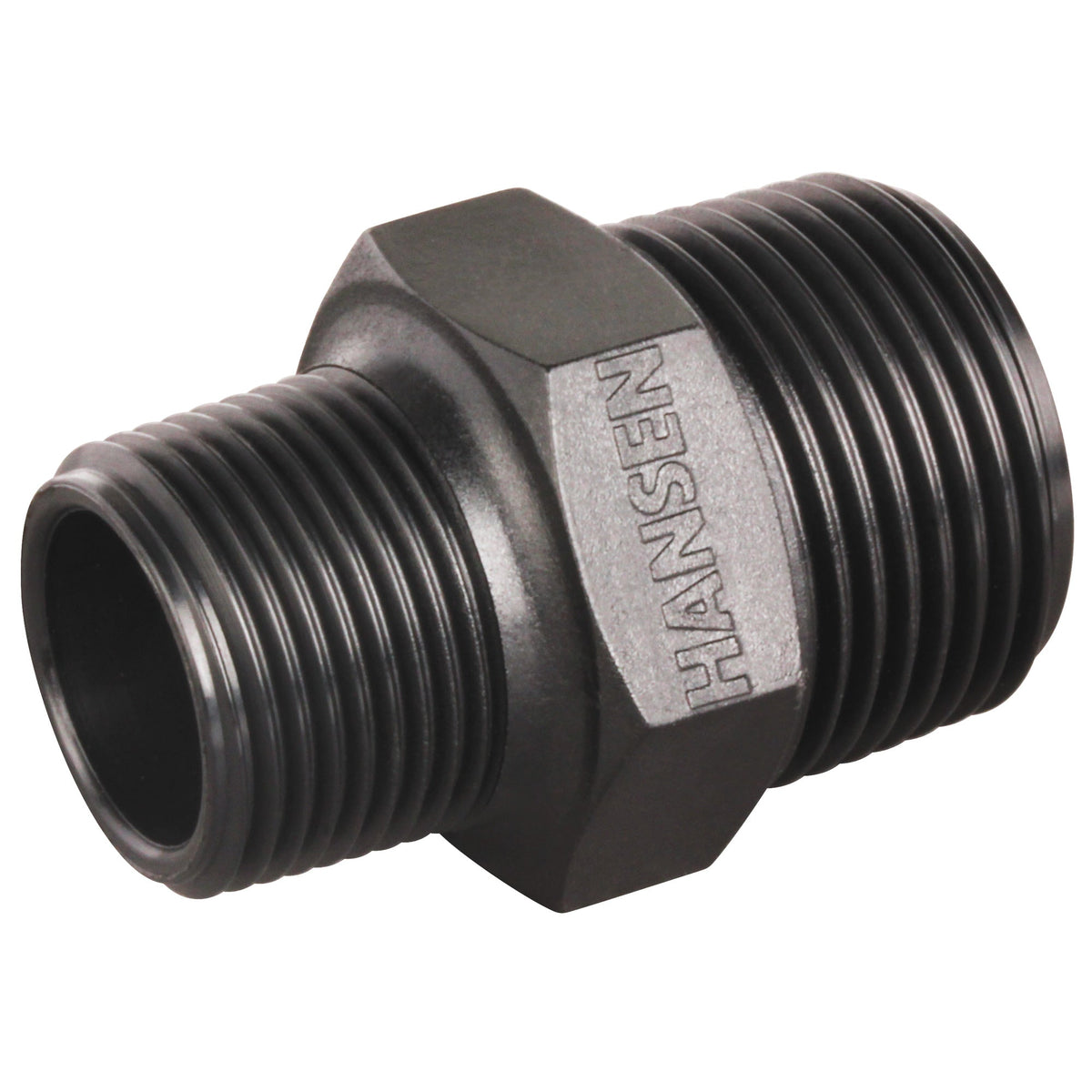 Black BSPT reducing hex nipple threaded fitting