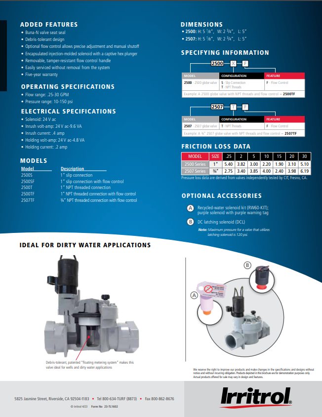 Irritrol/Richdel Solenoid Valve 1" 2500