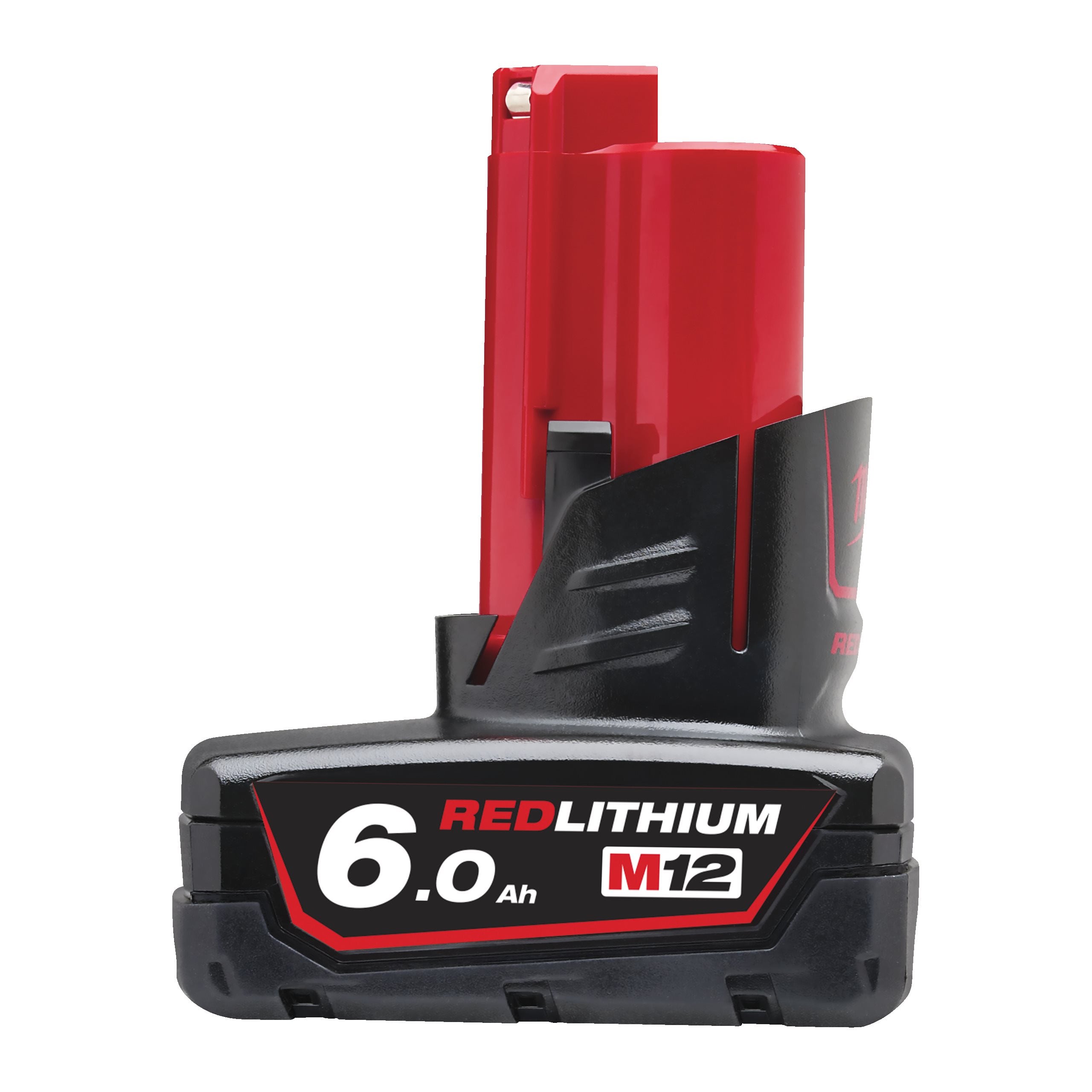 Milwaukee M12 B6 12 V 6.0 Ah REDLITHIUM battery on a white background