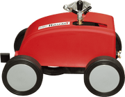 Perrot RollcarT-V travelling sprinkler with red body, wheels and impact sprinkler head