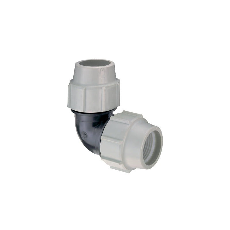 Plasson 90-degree compression elbow for PE water pipe