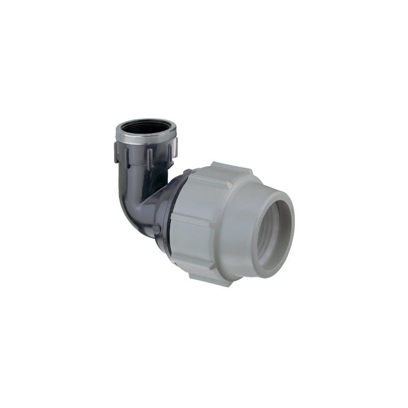 Plasson 90-degree elbow with female threaded offtake for PE pipe