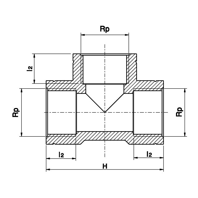 PLASSON 90 degree threaded tee technical drawing