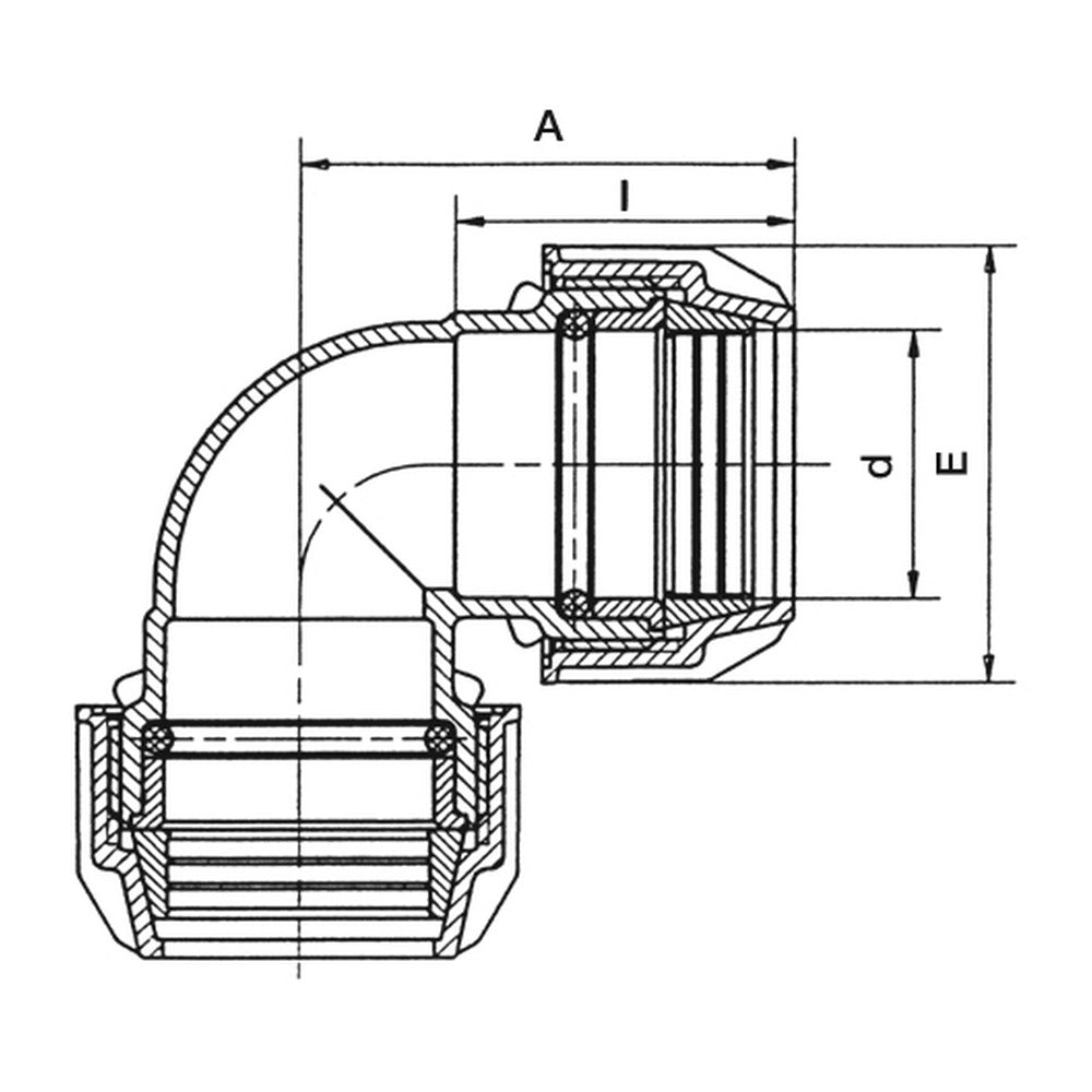 Plasson Agri-Fit Silver Line equal 90 degree elbow dimensional drawing