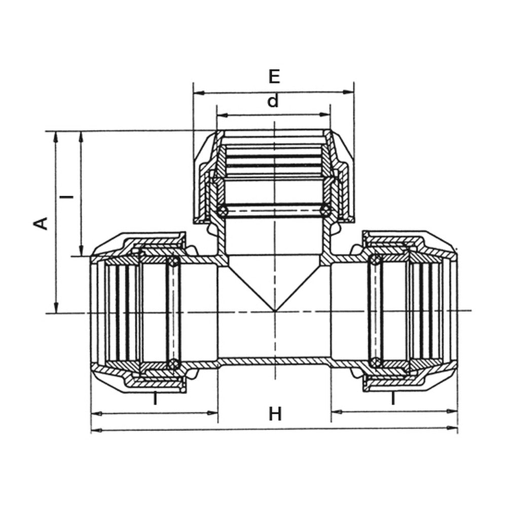 Plasson Agri-Fit Silver Line equal tee dimensional drawing