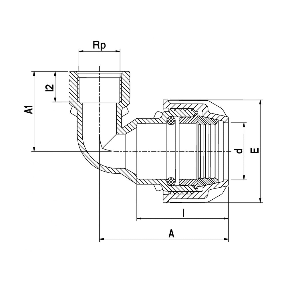 Plasson Agri-Fit Silver Line female threaded elbow dimensional drawing
