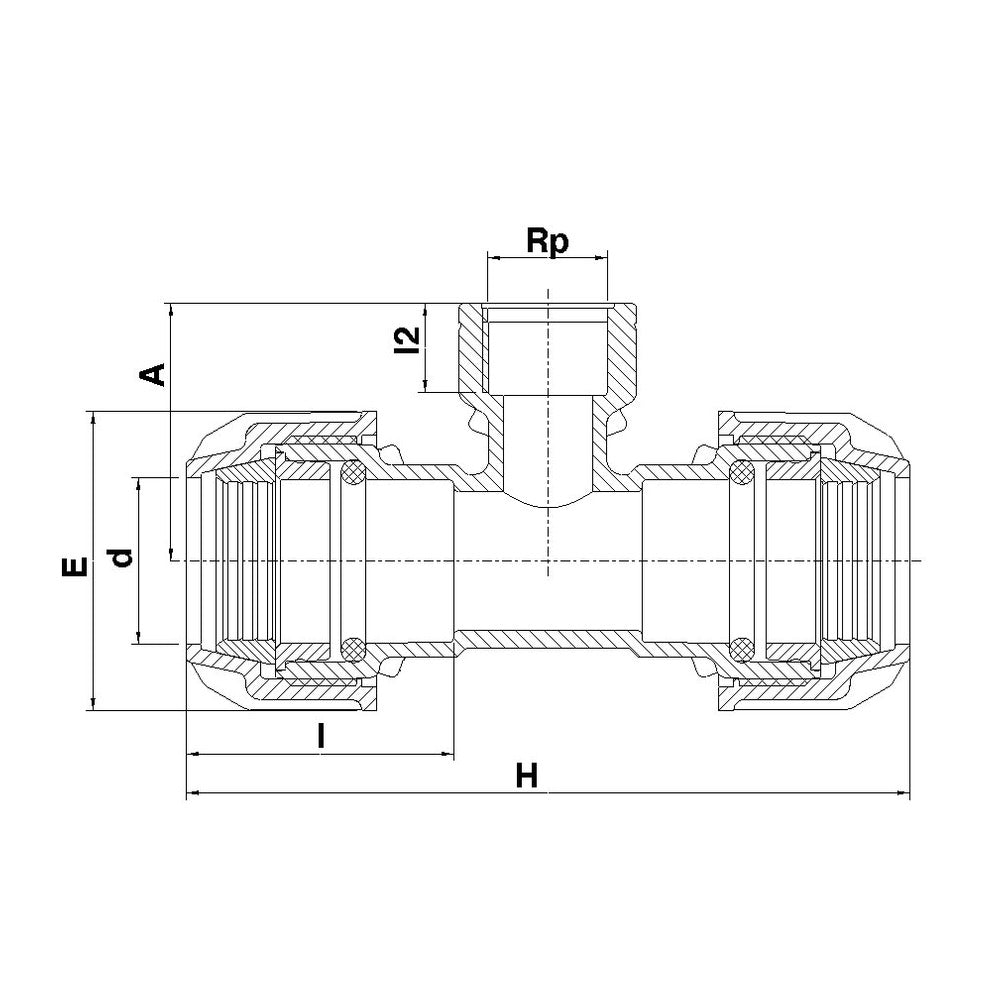 Plasson Agri-Fit Silver Line female threaded tee dimensional drawing