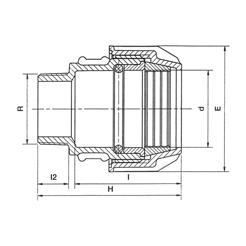 Plasson Agri-Fit Silver Line male threaded adaptor dimensional drawing