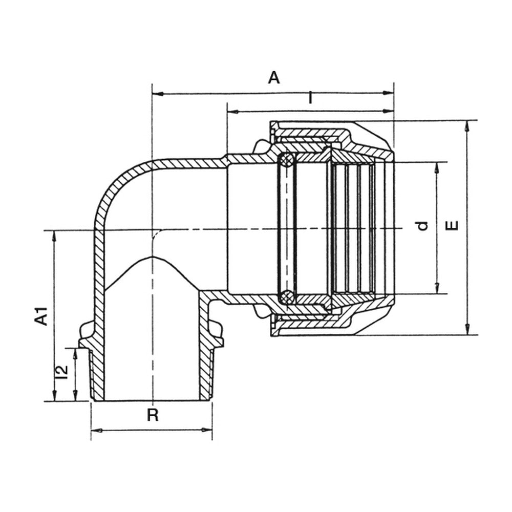 Plasson Agri-Fit Silver Line male threaded elbow dimensional drawing