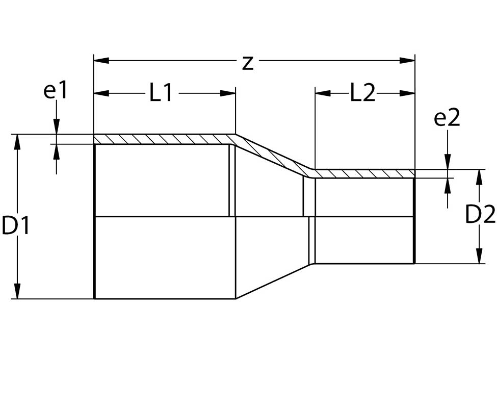 Plasson long spigot reducer dimension drawing