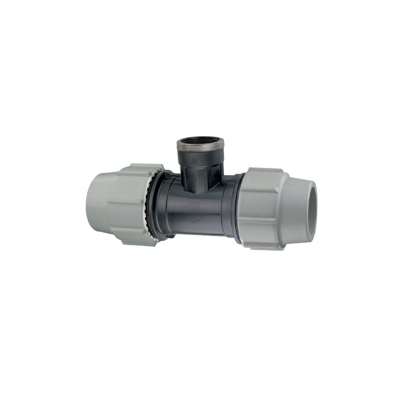Plasson 90-degree slip tee with female threaded branch for PE pipe