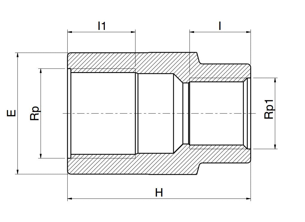 PLASSON threaded reducing socket technical drawing