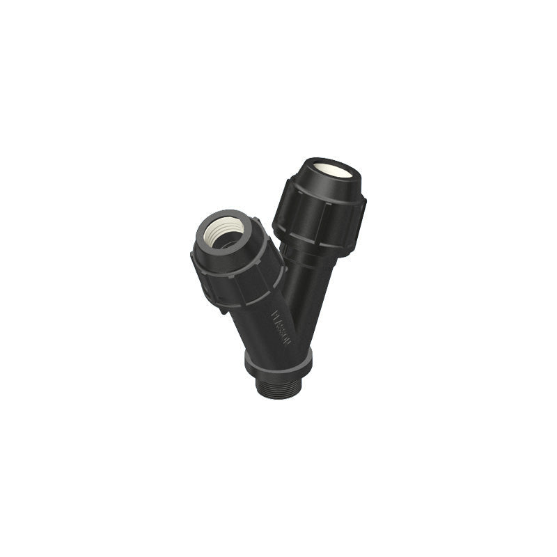 Plasson Y fitting with male threaded offtake for PE pipe