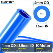 TAILONZ blue 4 mm OD × 2.5 mm ID polyurethane airline tubing size diagram