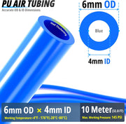 TAILONZ blue 6 mm OD × 4 mm ID polyurethane airline tubing size diagram