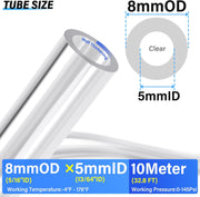 TAILONZ clear 8 mm OD × 5 mm ID polyurethane airline tubing size diagram