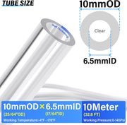 TAILONZ clear 10 mm OD × 6.5 mm ID polyurethane airline tubing size diagram